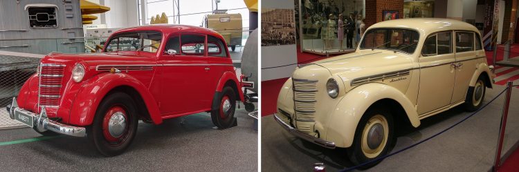 Opel Kadett (1938) in Moskvič 400 (1947) - kje so razlike? (foto: A.Savin in mr.choppers, Wiki).