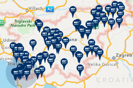 Aplikacija ponuja tudi natančen prikaz lokacij bencinskih servisov OMV na zemljevidu z navigacijo