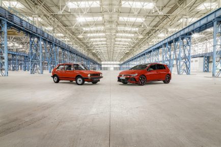 The first Volkswagen Golf GTI from 1976 and the the Golf GTI EDI