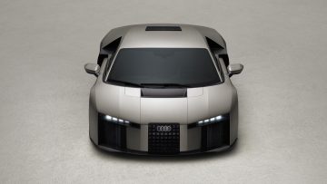 Titanium, static studio shot, exterior, frontal view top-down perspective